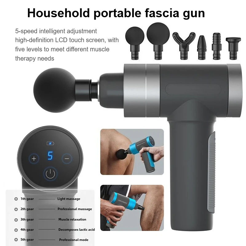 

Five gear multifunctional portable fascia gun with intelligent adjustment, high-definition LCD touch screen electric massager