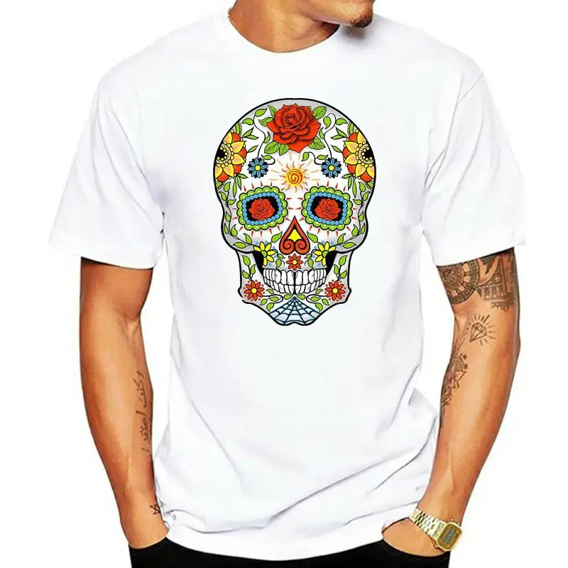 TSDFC Day of The Dead Skull with Red Roses Men's V-Neck T-Shirt unisex men women t shirt