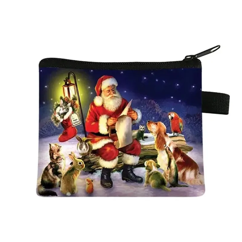 Christmas New Elk Print Coin Purse Cartoon Red Plaid Girl Coin Bag Wallet Essential Oil Storage Bag Christmas Gift Cute Purse