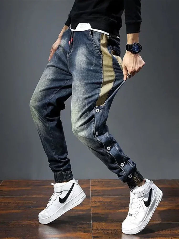 

Streetwear Vintage Jeans men High Waisted Y2k Fashion Splash Ink Trouser men's Korean Style Denim Long jeans Casual cargo pants