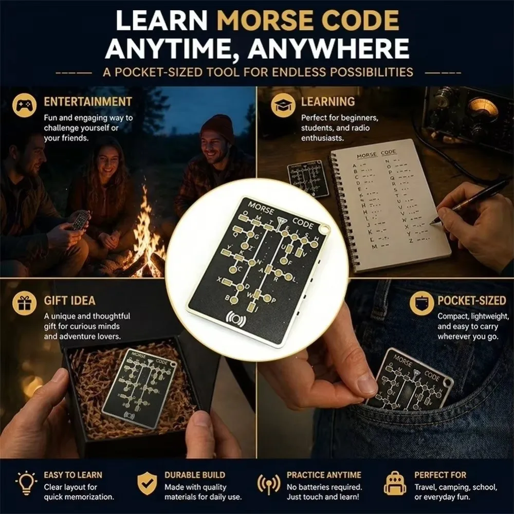 LED Morse Code Trainer Card Portable Lightweight Morse Code Learning Tool Pocket-Sized Encryption Practice Device