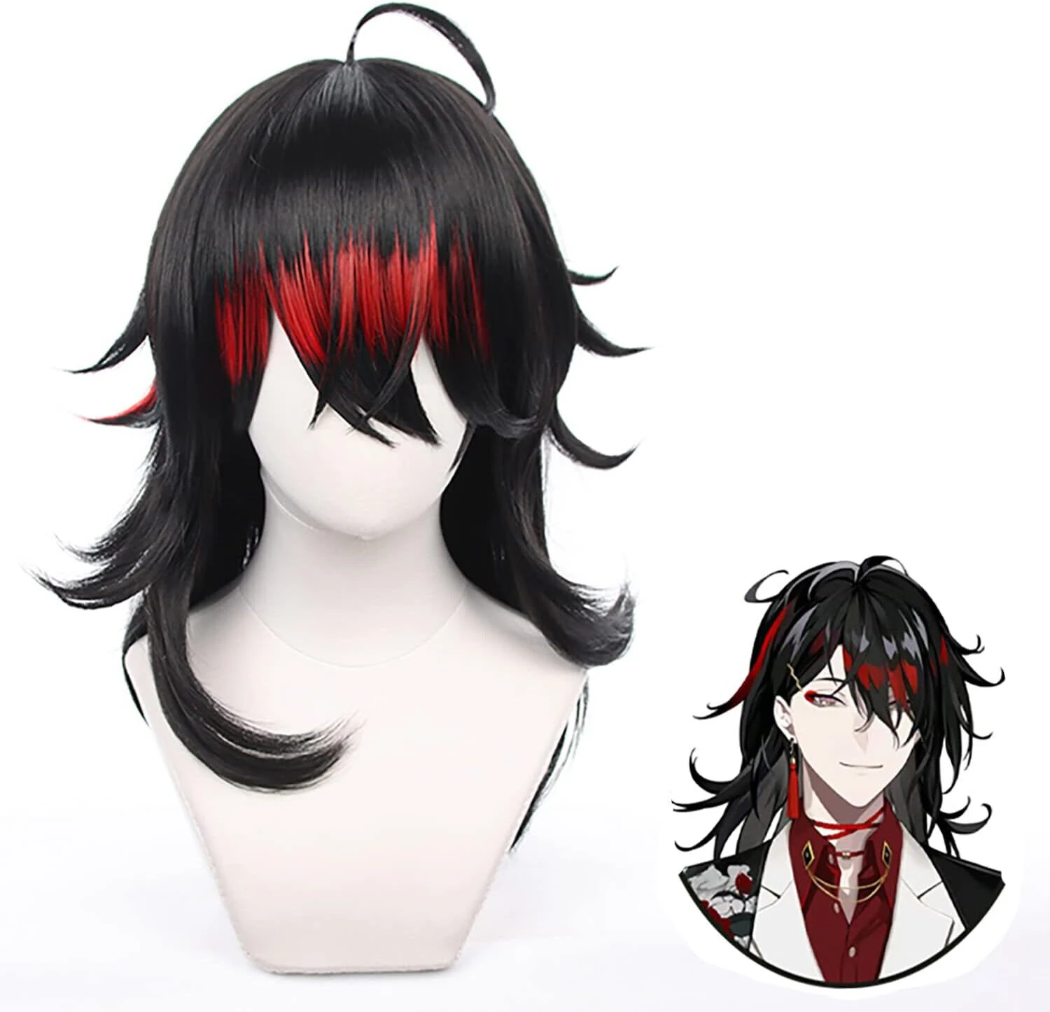 

Black Cosplay Wig Vox Akuma V-Tuber Fancy Dress Halloween Black & Red