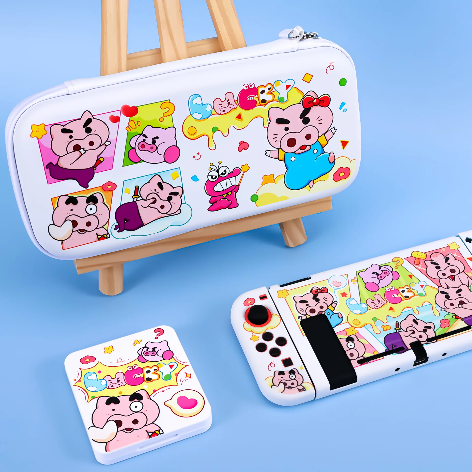 Cartoon Pig Hard TV Dock Cover Stand Charger Crystal Shell For Nintendo Switch Oled NS Joy-Con Controller TPU Protector Case