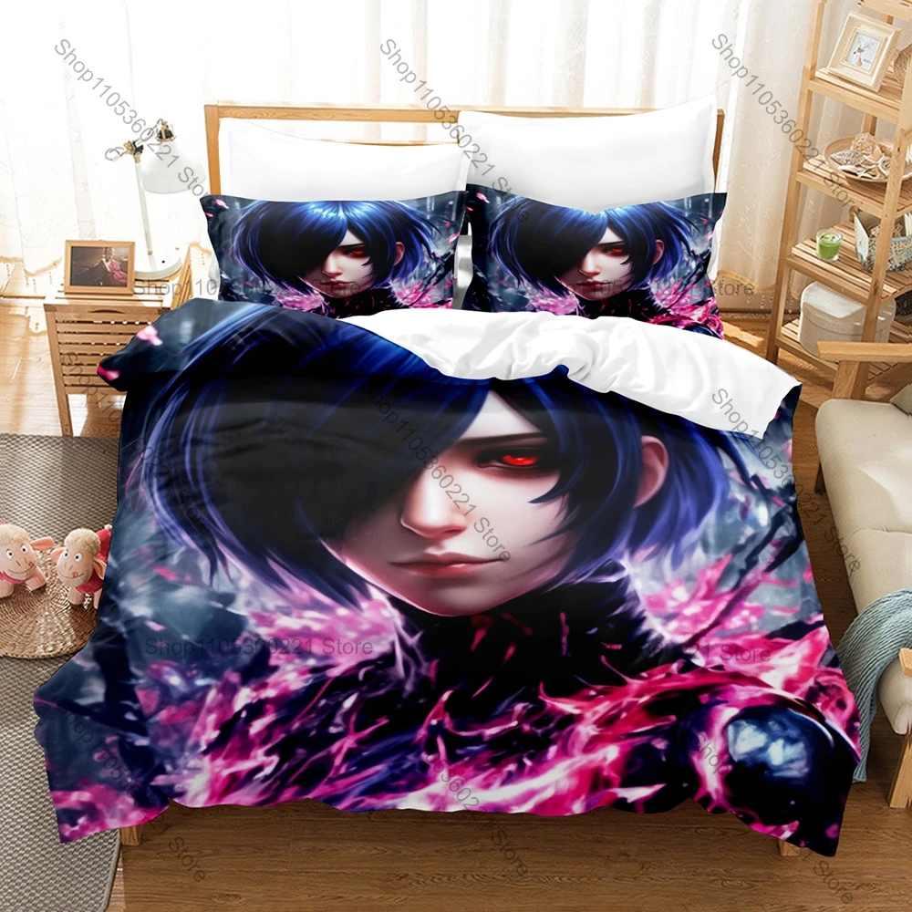 Conjunto de Cama Touka Kirishima 3 Peças - Estampa de Personagem de Anime Tokyo Ghoul - Capa de Edredom e Fronha em Microfibra Macia - Decoração para Casa