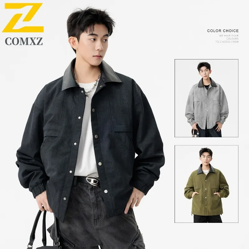 

COMXZ Men Rider Jacket Turndown Collar Fashion Outdoor Motocross Fishing Loose Windbreaker Jackets Autumn Streetwear Chaqueta