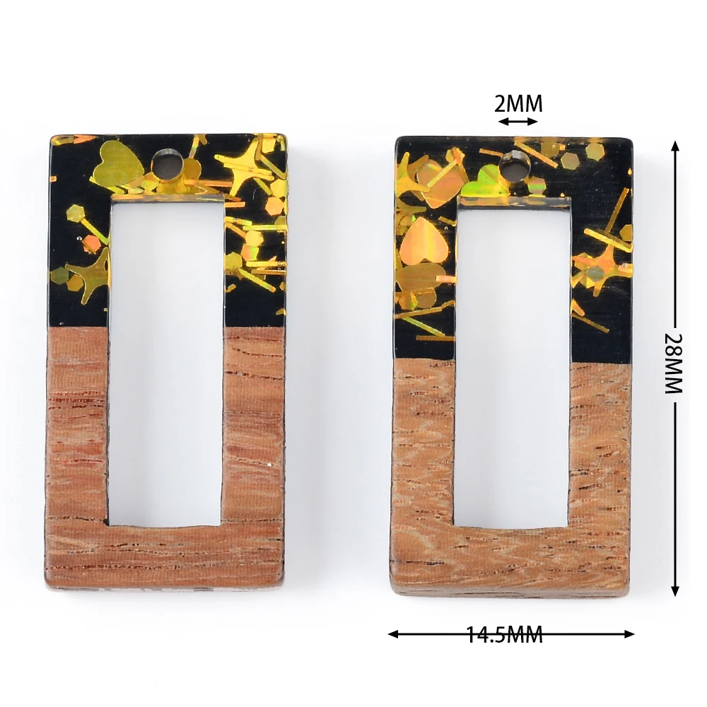 10pcs Geometric Long Strip Wood Charms Splicing Resin Pendant For Earring Keychain Necklace DIY Jewelry Making Accessories