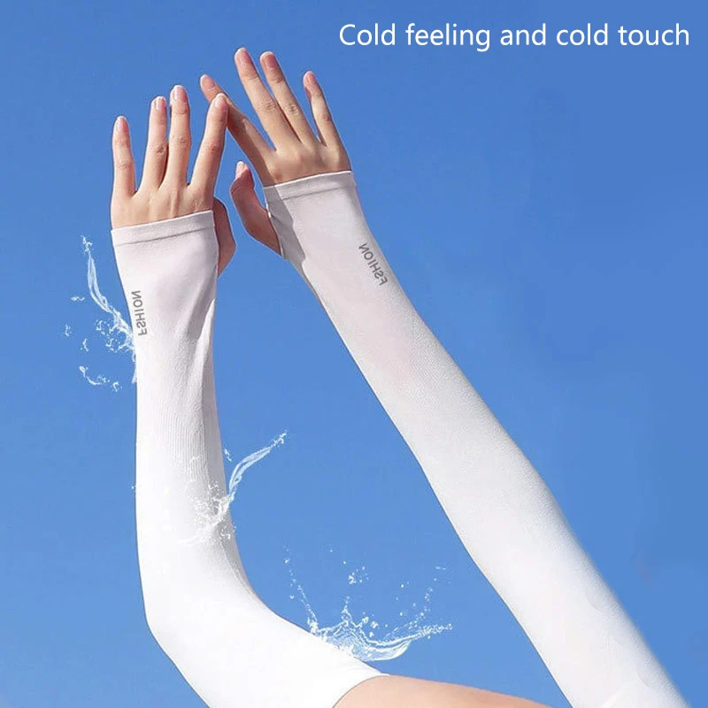 Mangas de seda de hielo para mujer, protección solar de verano para hombre, pesca, ciclismo, guantes antideslizantes transpirables de dos dedos, guantes de montañismo