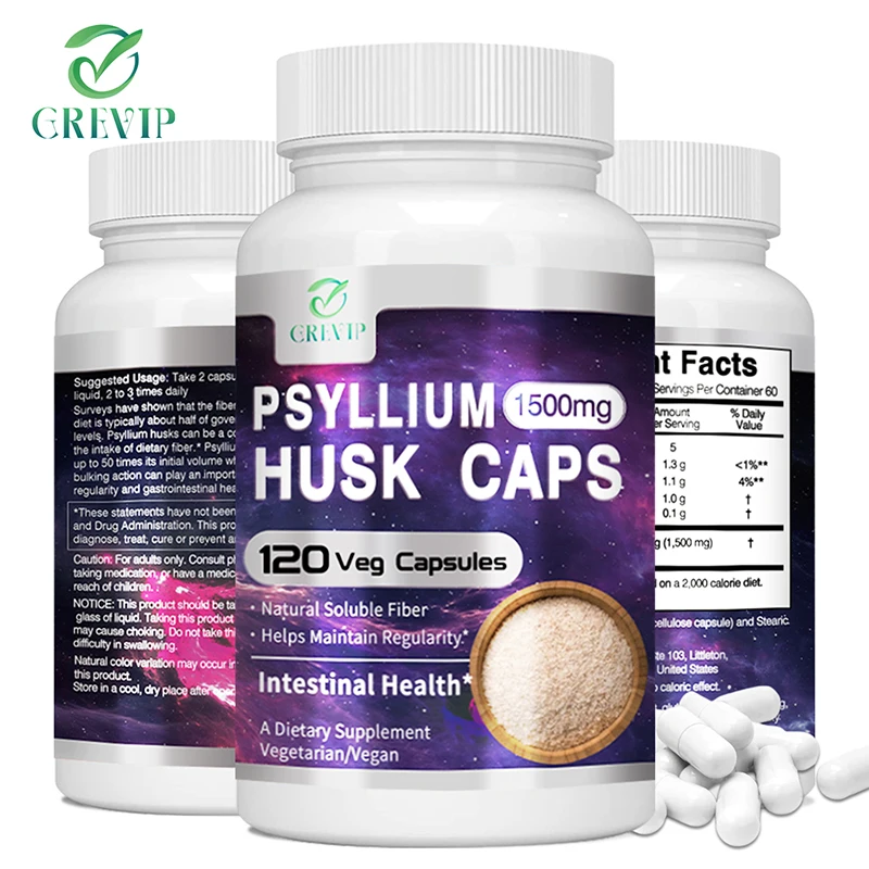 Psyllium Husk Capsules - Contains Psyllium Husk To Support Gut Health, Digestive Health, Relieve Bloating, and Boost Immunity