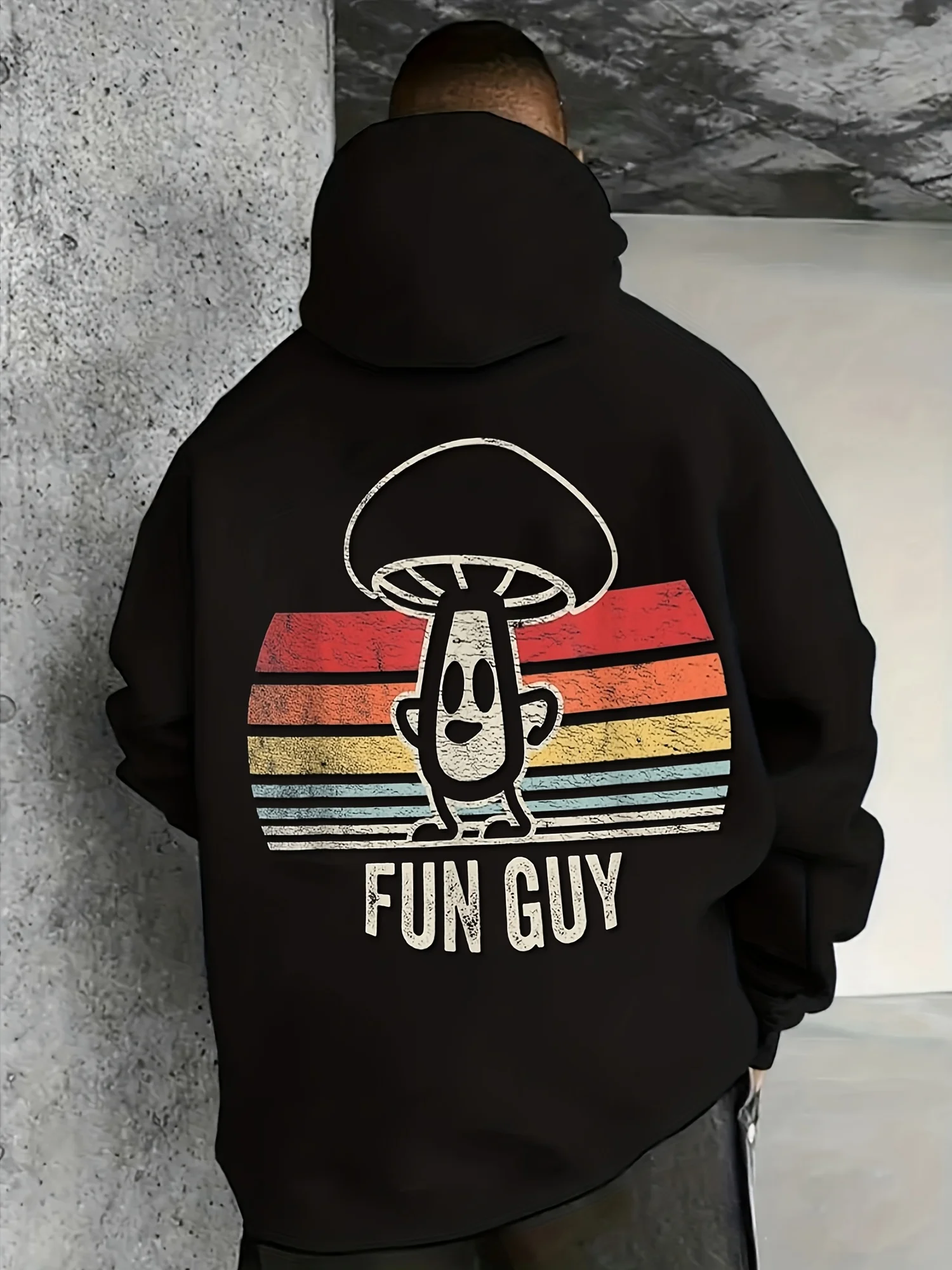 Men's Casual Hoodie with Mushroom Enthusiast Design, Outdoor Style Long-Sleeve Pullover, Plus Size