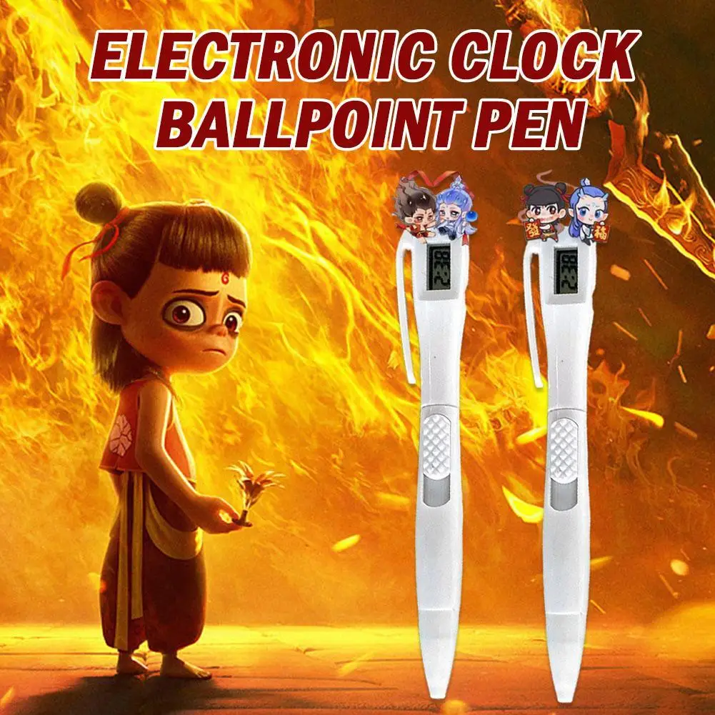 Nezha 2 Electronic Clock Ballpoint Pen Student Work For Writing Office School Student Supplies Movie Peripherals Souvenirs