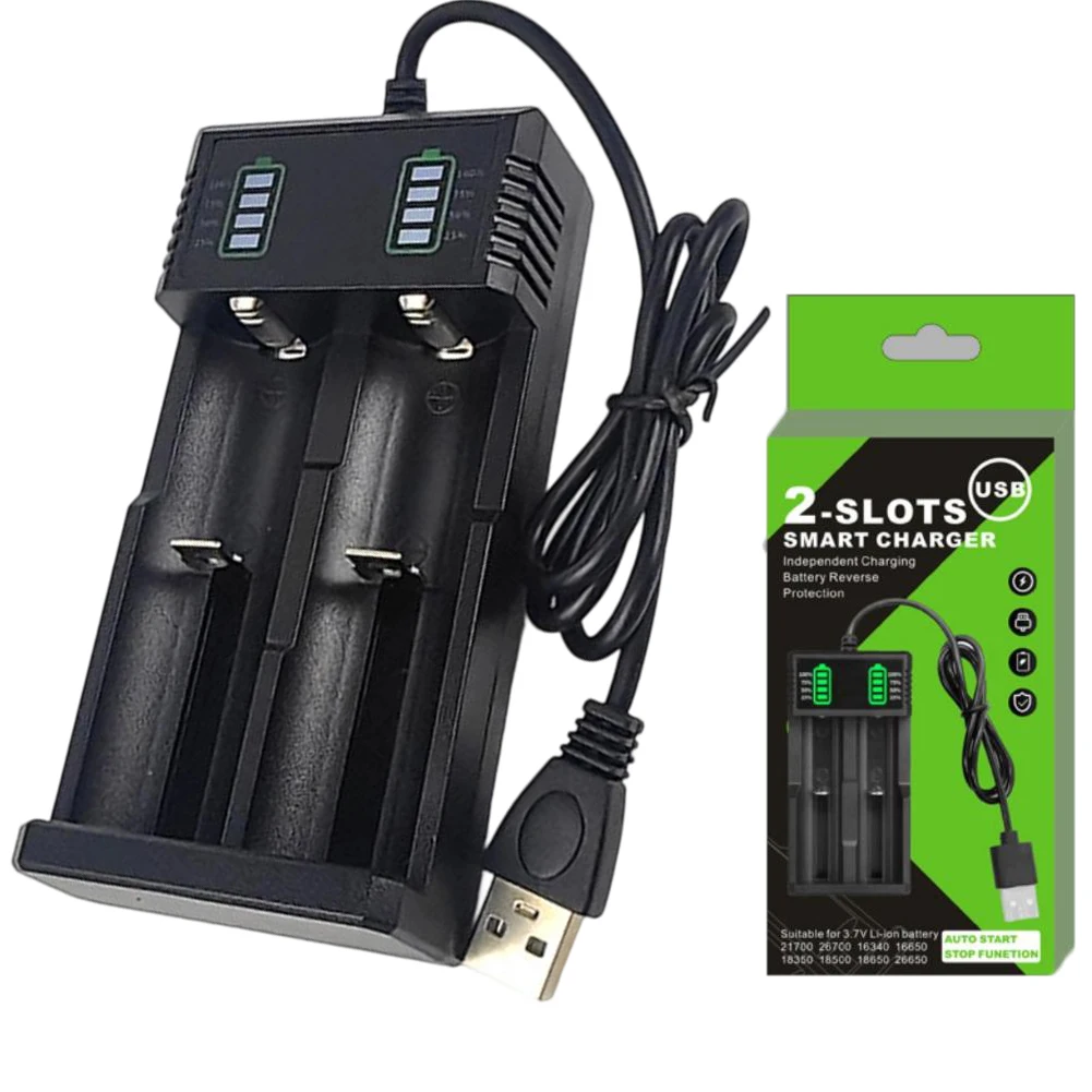 

Smart Battery Charger 1/2/4 Slot USB Charging Box For 21700 14500 18500 26650 Lithium Battery With LED Indicator