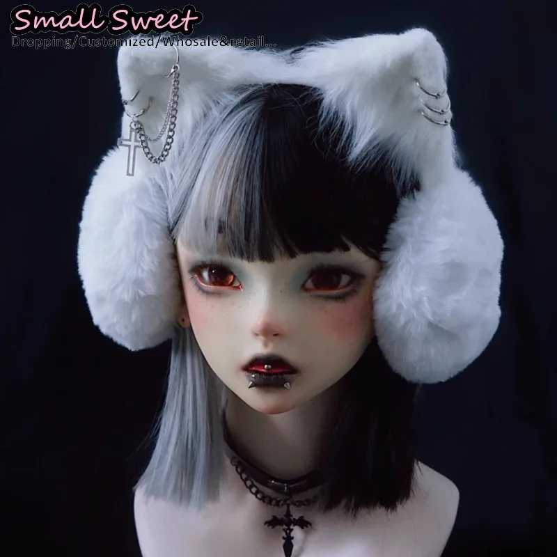 スチームパンク女性原宿手作り-y2k-ガールイヤーマフゴシックヘッドバンドダークロリータクロス折りたたみ暖かいイヤーマフヘアアクセサリー