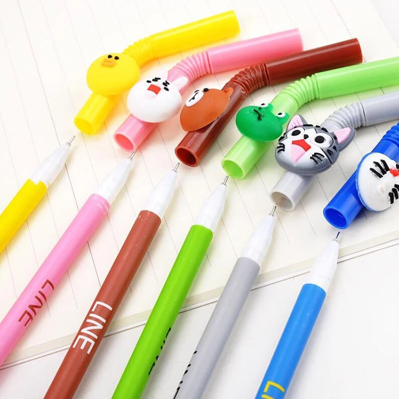 Cute Cartoon Gel Pens PVC Material Straw Pattern Neutral Pen Creative Writing Office 0.38mm Pen Black Ink Smooth Pen With Logo