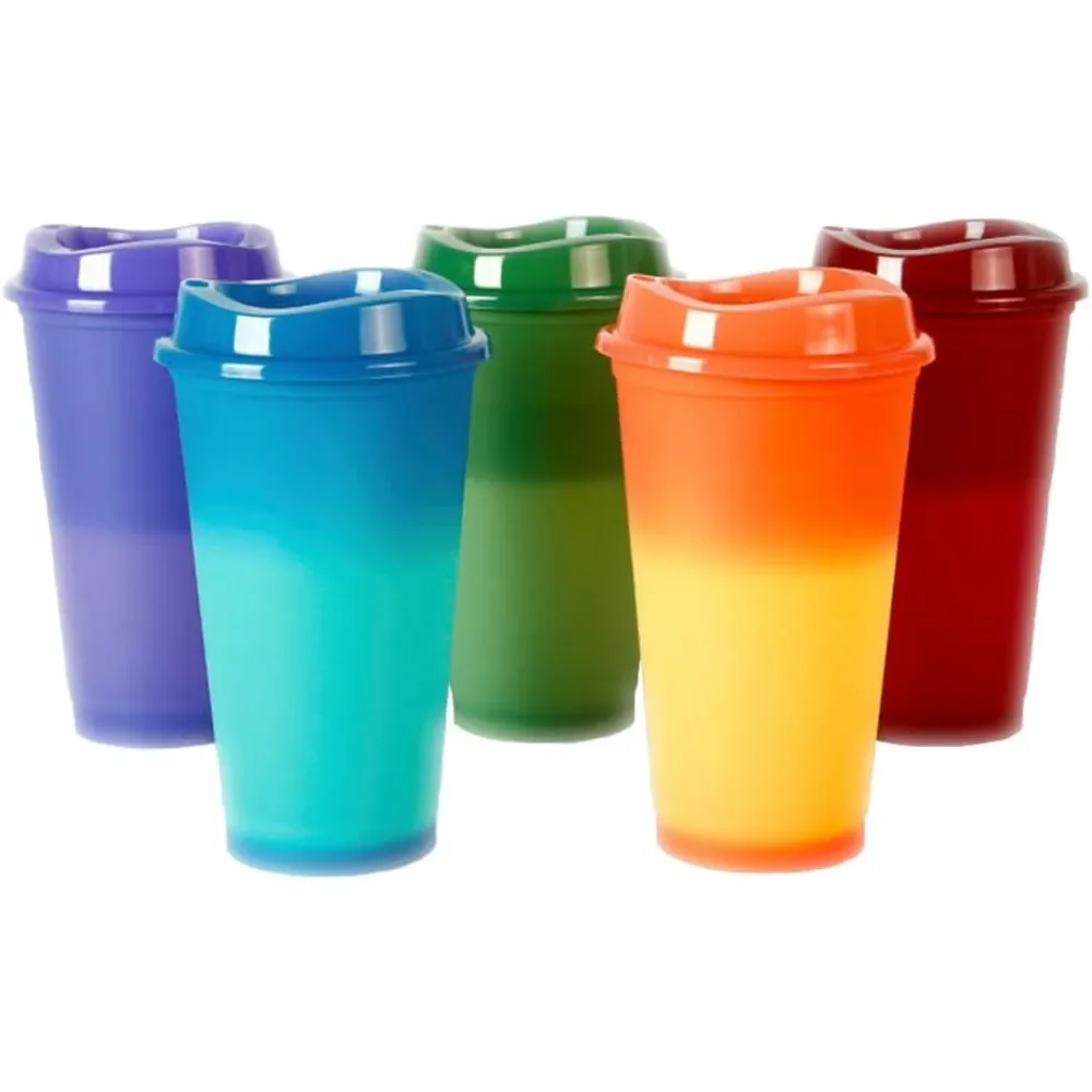 1pc Farbwechsel Tasse 16oz wieder verwendbare Plastik becher mit Deckel Kaffeetasse für Saft getränk