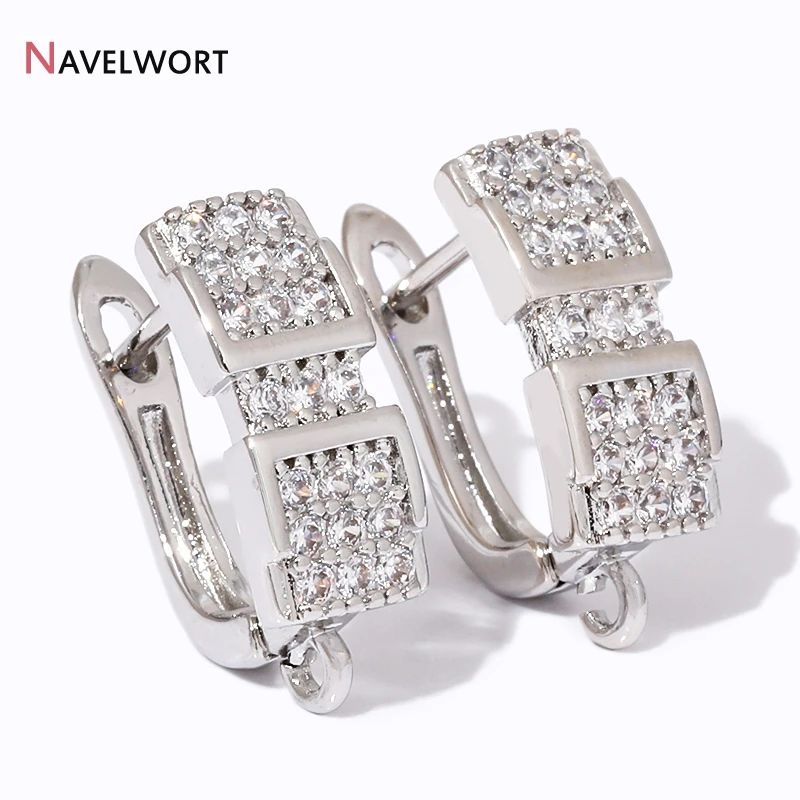 1/2Pairs 18K Gold Plated Brass Metal Earwires,Inlaid Zircon Square Earring Hooks Clasps,Jewelry Materials,Fasteners For Earrings