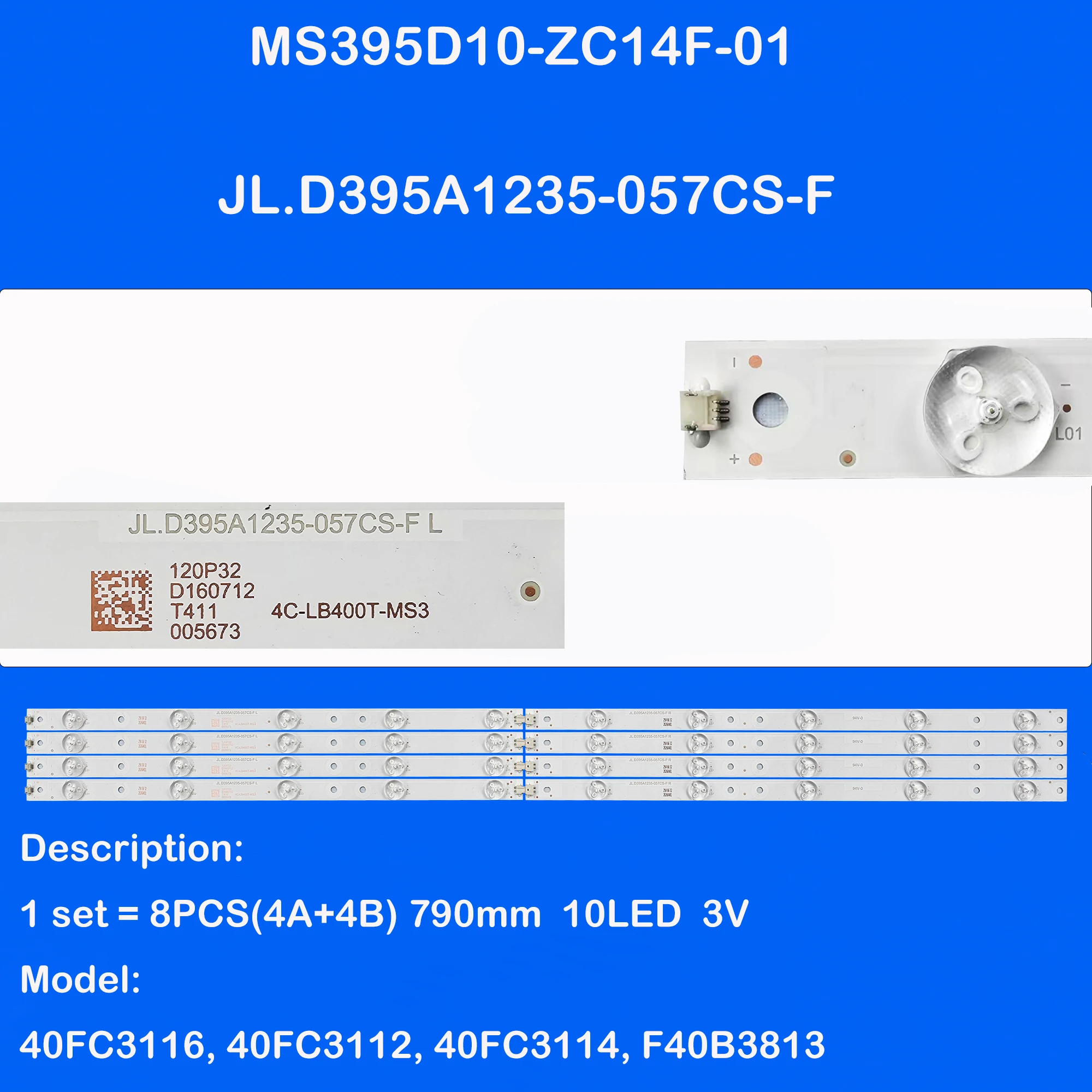 LED Backlight Strip For 40FA3104 40FA3103 F40B3803 L40R640CTE LVF400CMDX 40FA3103W 40FB3103 40FB3104 40FB3105 MS395D10-ZC14F-01