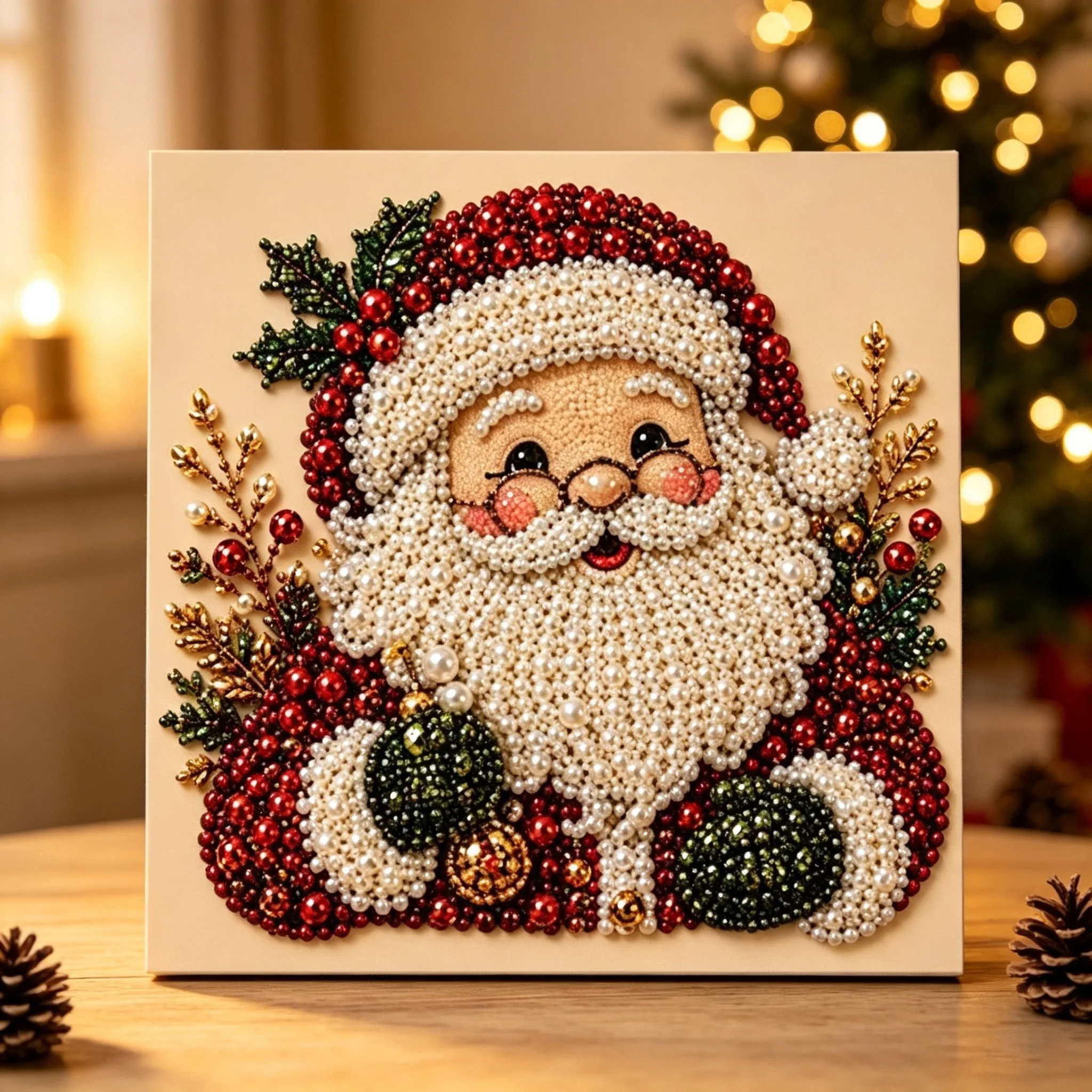 Christmas DIY Pearl Painting Kit 7.8x7.8x0.59 Inch Framed Canvas 11 Styles S1‑S11 Bead Mosaic Decor Gift for Adult Beginners