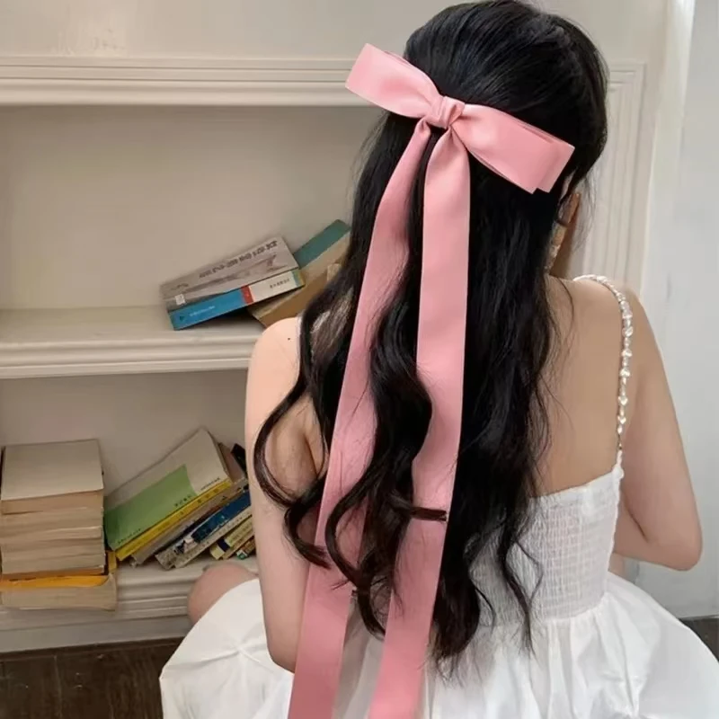 Horquilla de lazo para el pelo de tela satinada para mujeres y niñas, pinzas para el cabello de cinta, negro, Beige, Clip superi