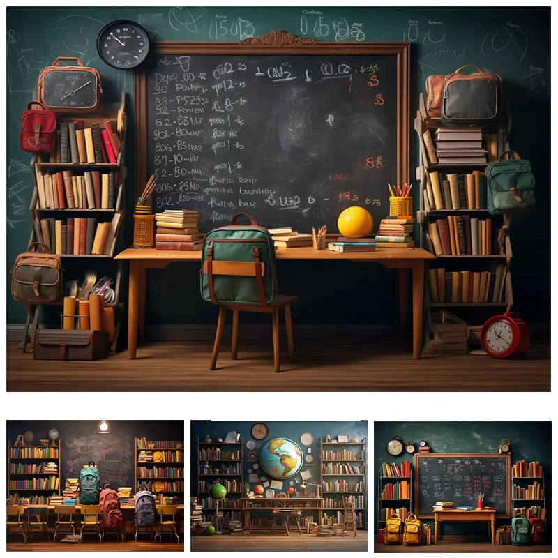 Blackboard Graduation Background Photography Back To School Classroom Backpack Book Student Photo Party Backdrop Studio Props view 4