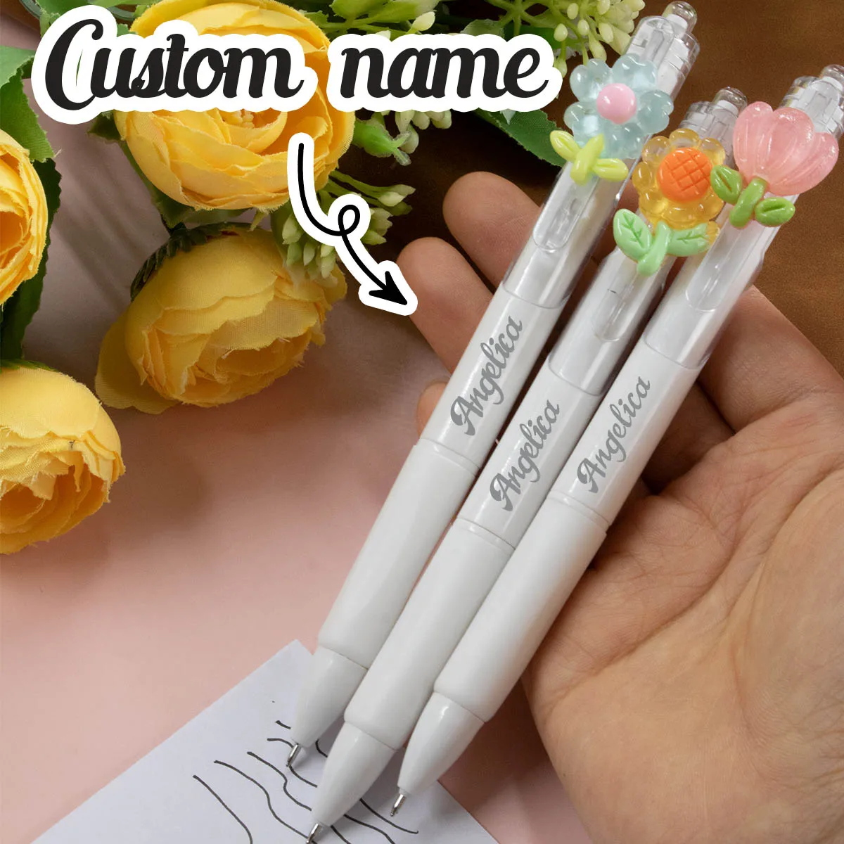 Custom Gel Pens With Name,Personalized Teacher Pens,Customized Ballpoint Pen,Customizable Flowers Writech Pens,Birthday Gifts