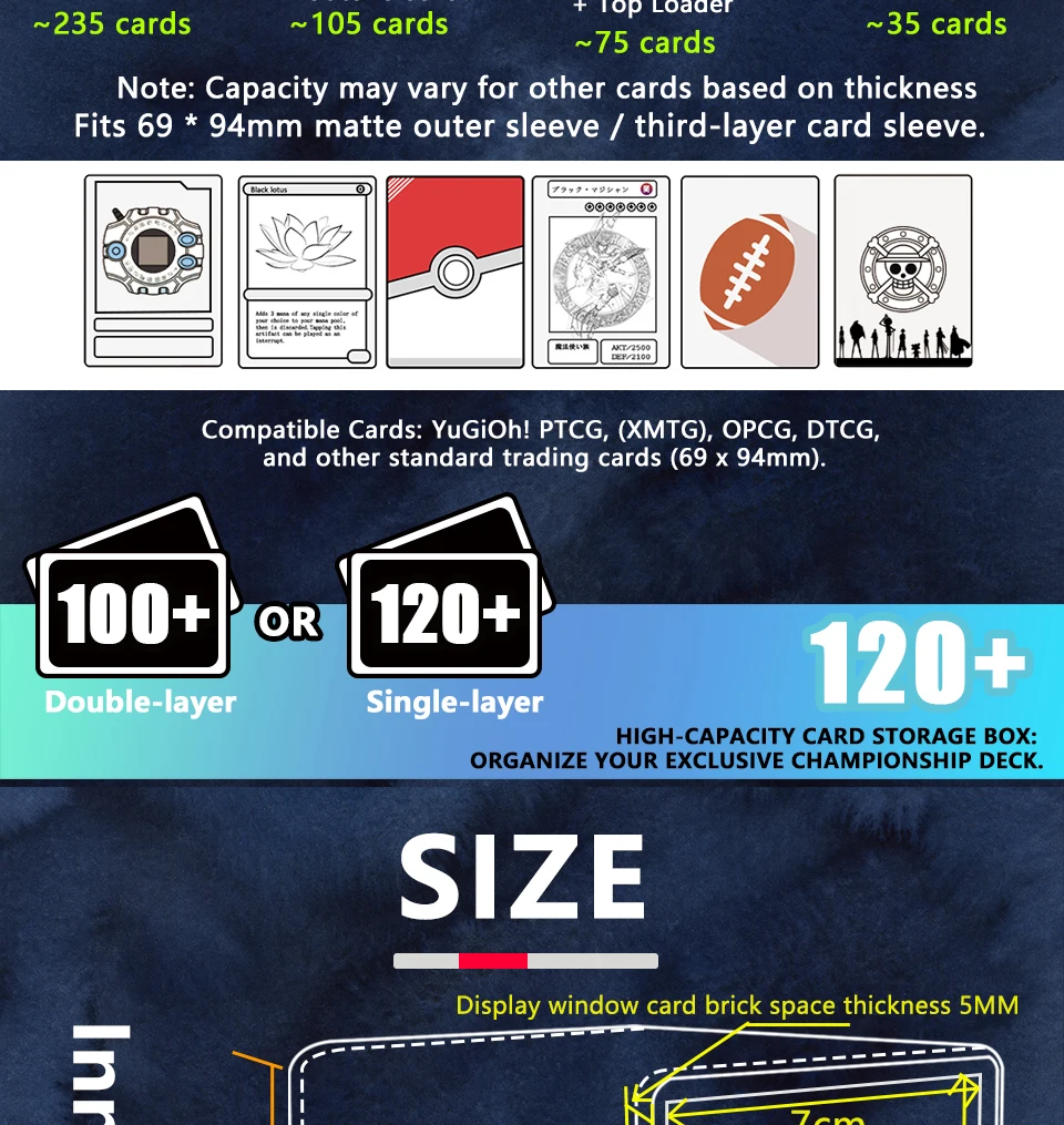 TCG Deckbox mit 100+ Kartenkapazitäten – Drachen-Design, langlebige und kostengünstige Aufbewahrung für TCG-Karten, ideal für YGO PTCG Magic Gifts – Detail 2