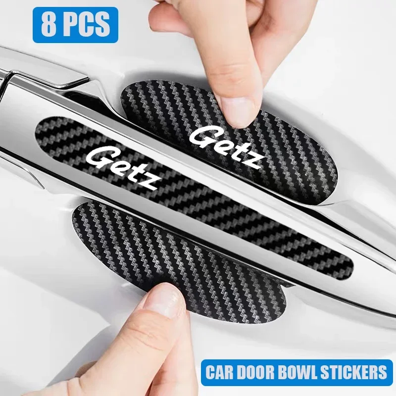 8PCS Car Door Bowl Stickers Cover for Hyundai GETZ Logo Carbon Fiber Exterior Strip Texture Protect Anti Scratches Tape Decals