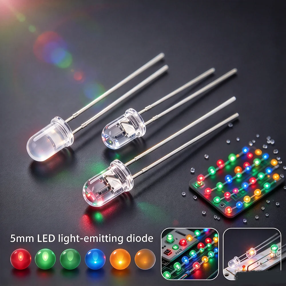500PCS 5mm Round LED LED Emitting Diode 2Pin Transparent/ Diffused LED Multicolor Slow/Fast Flashing white Red Blue UV