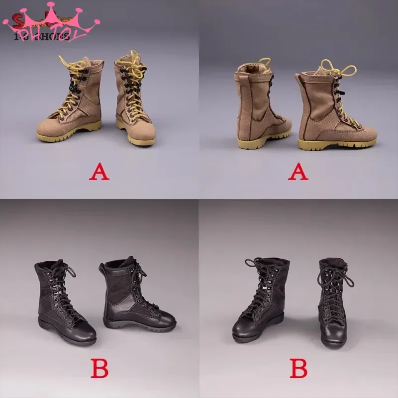 Desert Combat Boots 1/6 Male Soldier Hollow Lace Up Black/sand Color Boots Model for 12