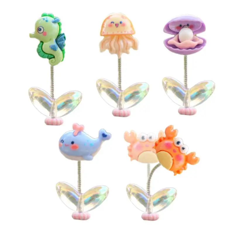 Mini Dashboard Decor 5 Pcs Sea Animal Miniatures Resin Cartoon Sea Creatures Ornament Bobblehead For Car Interior For Adults