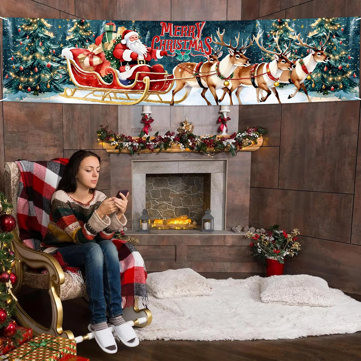 Merry Christmas Banner Christmas Party Decoration 2025 Xmas Santa Claus Banner Navidad Natal New Year Gift 2026