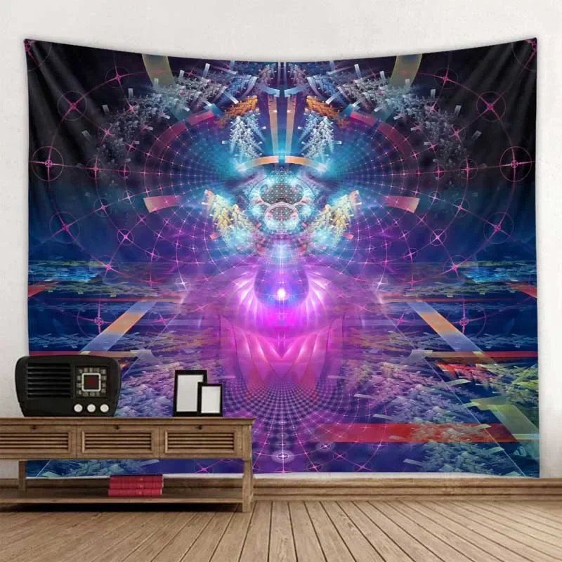 Printed Tapestry Cool Aesthetic Wall Hanging Colorful Geometric Art Psychedelic Wall Decor Hippy Tapiz Home Bedroom Dorm Decor