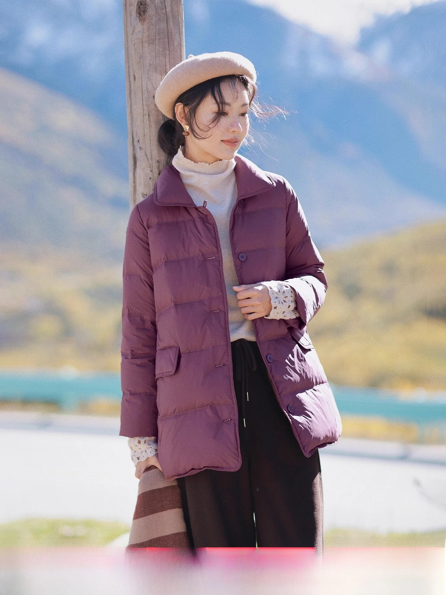 

Красно-фиолетовая женская удлиненная куртка-пуховик Ele Sle 2025: Новинка зимы, теплая повседневная модель, белая пуховая верхняя одежда