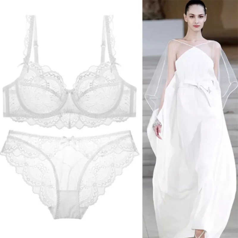 DaiNaFang-Conjunto de sujetadores sexys para mujer joven, ropa interior ultrafina con flores transparentes, Copa ABCDE de alta calidad, lencería