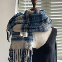 Vintage Warm Winter Cashmere Scarf Mohair Soft Long Tassel Scarves Plaid Thickened Thickened Shawl Wrap Women