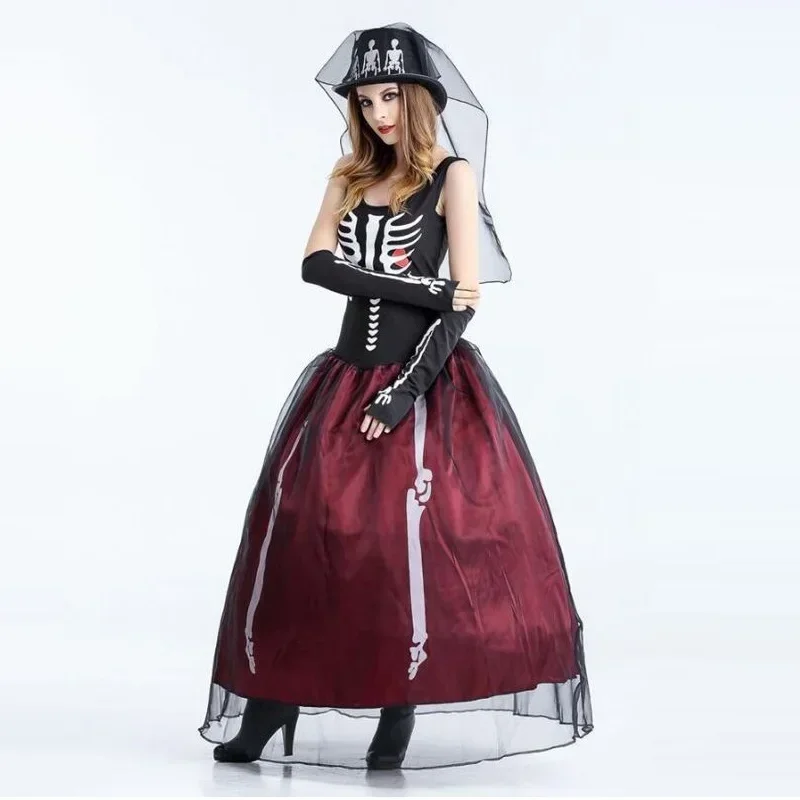 여자 뱀파이어 마녀 의상 섹시한 마녀 할로윈 의상 가장 무도회 성인 해골 여성을위한 멋진 드레스