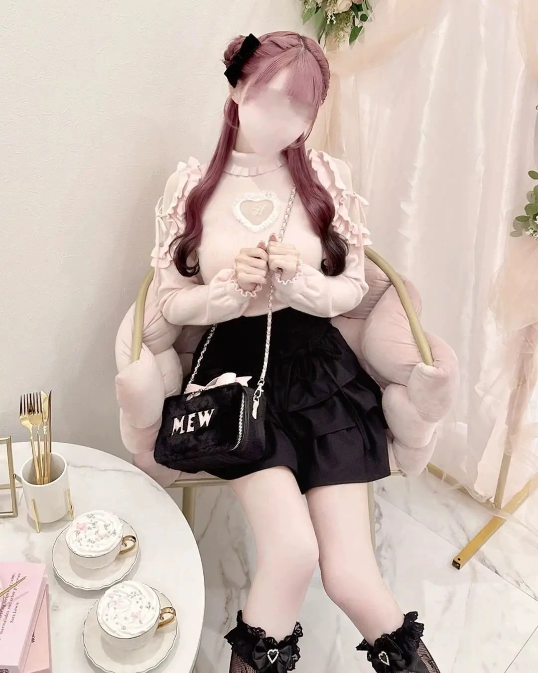 Japanese Style Elegant Sweet Hollow Heart High Neck Lace-up Ruffle Lantern Sleeve Knitted Sweater Pullover for Women Spring 2026