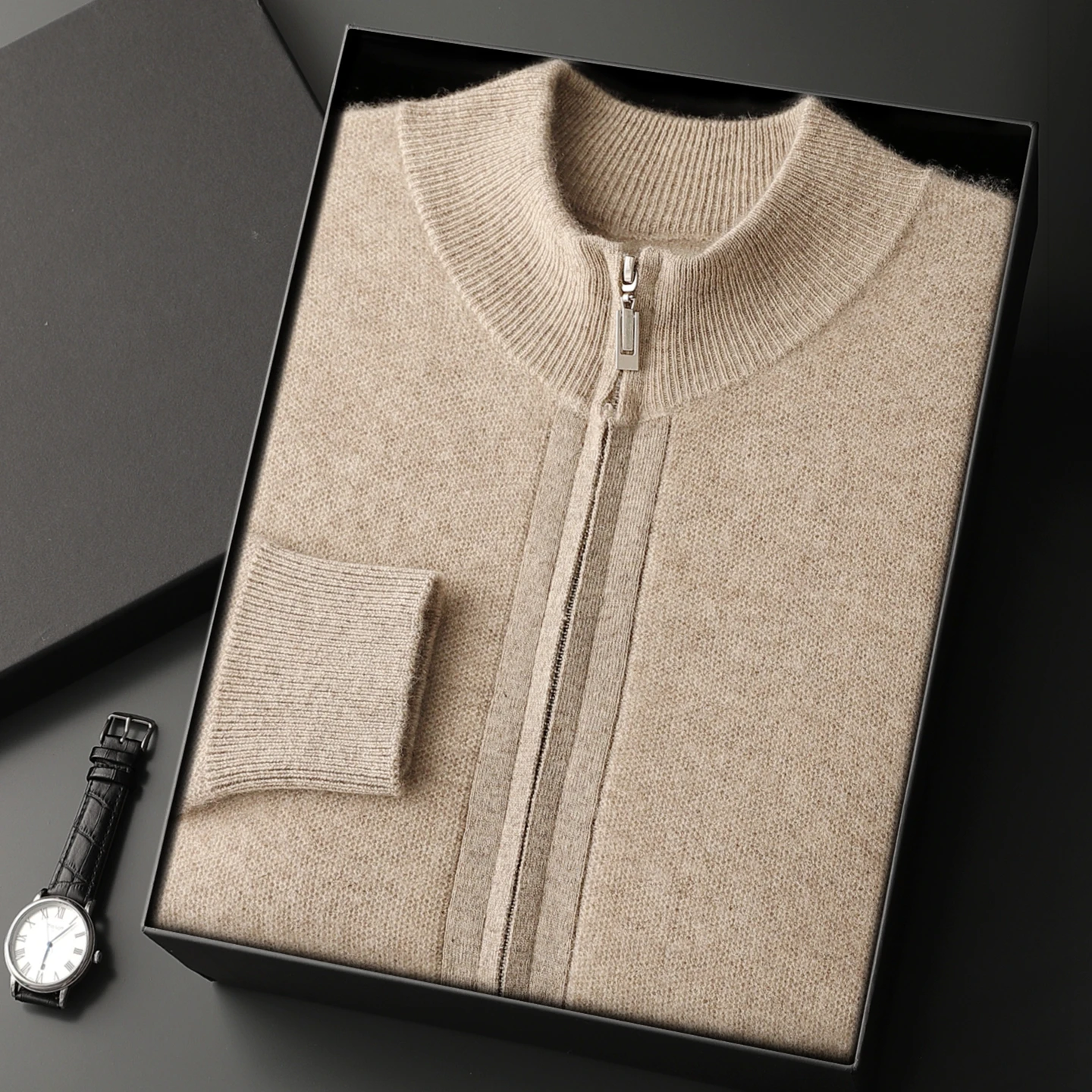 Men's Luxury Thickened Large Size Knitted Cardigan 100% Pure Goat Cashmere Autumn Winter Outerwear Flat Surface Open-Shirt Style