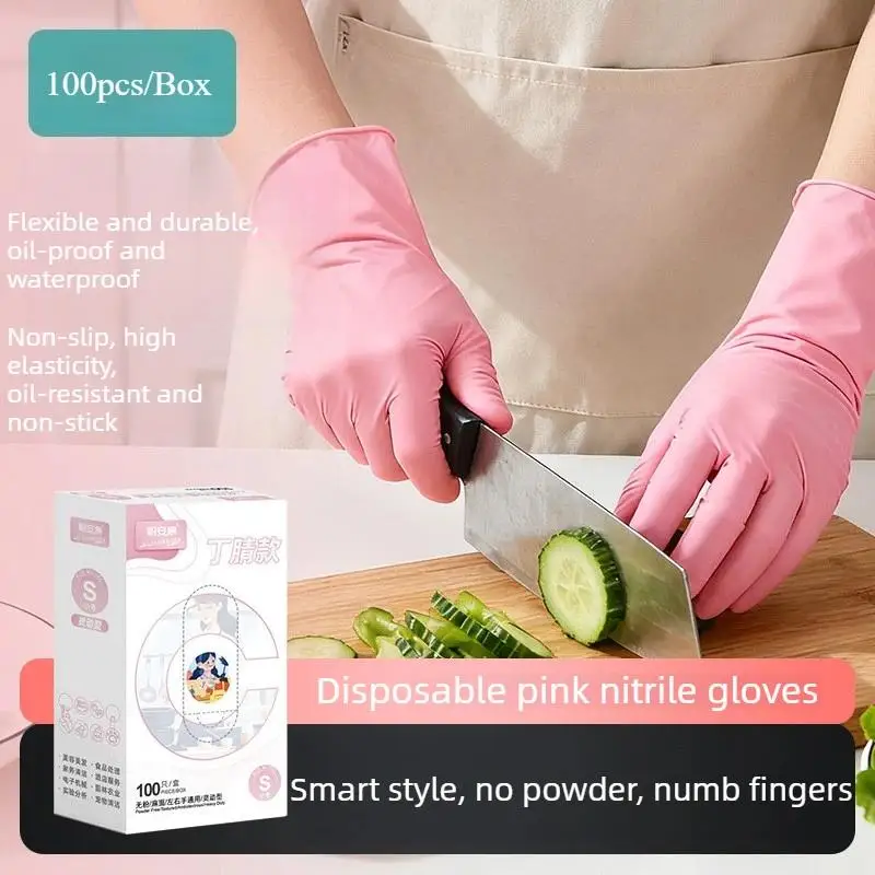 9 Inch Pink Disposable Nitrile Gloves Food Grade for Kitchen Dishwashing Household Cleaning Safety Protective Gloves