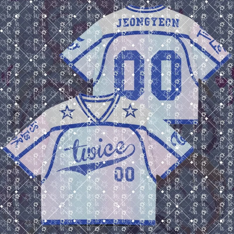 Women K-Pop Cropped Football Jersey Pastel Blue Pink Gradient Script Letter Number 29 V-Neck Short Sleeve Crop Top Streetwear