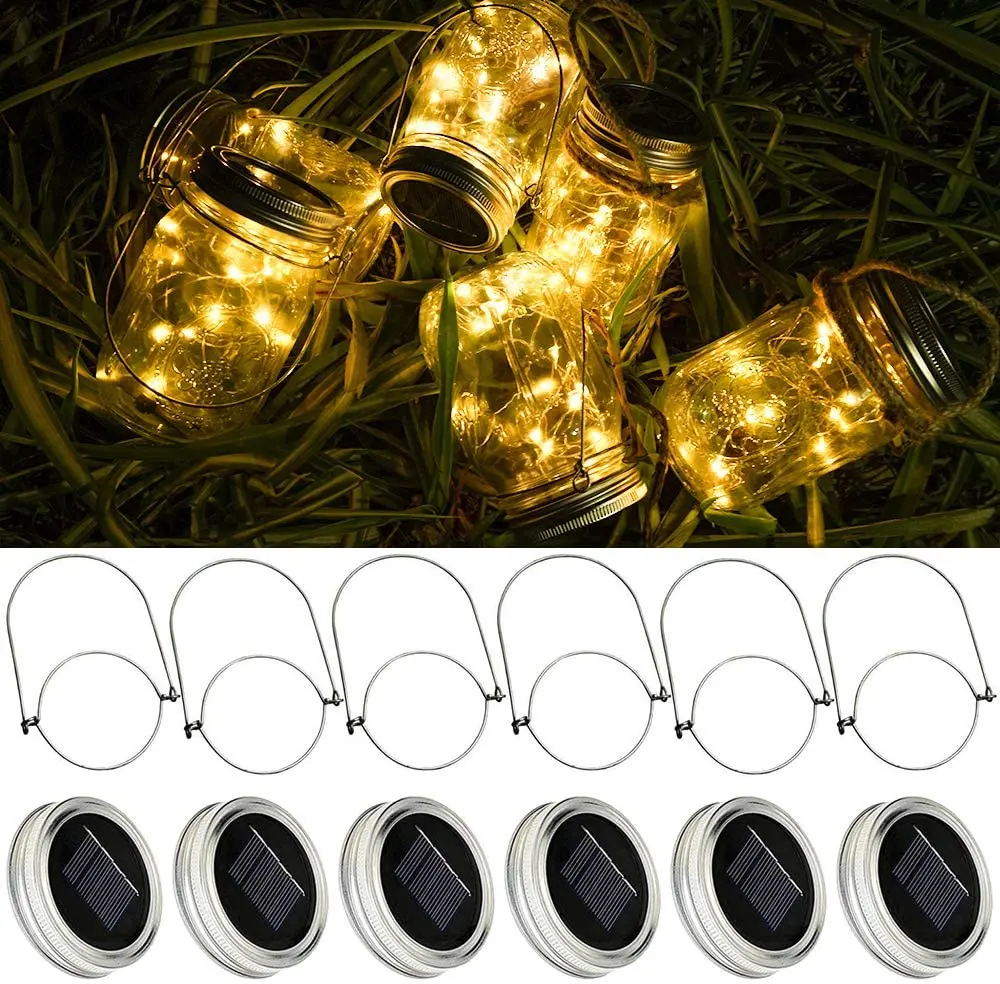 1Pcs Solar Mason Jar Lids Lights 2M 20 LED Waterproof String Fairy FireflyJar Lids Lights for Garden Party Wedding Christmas