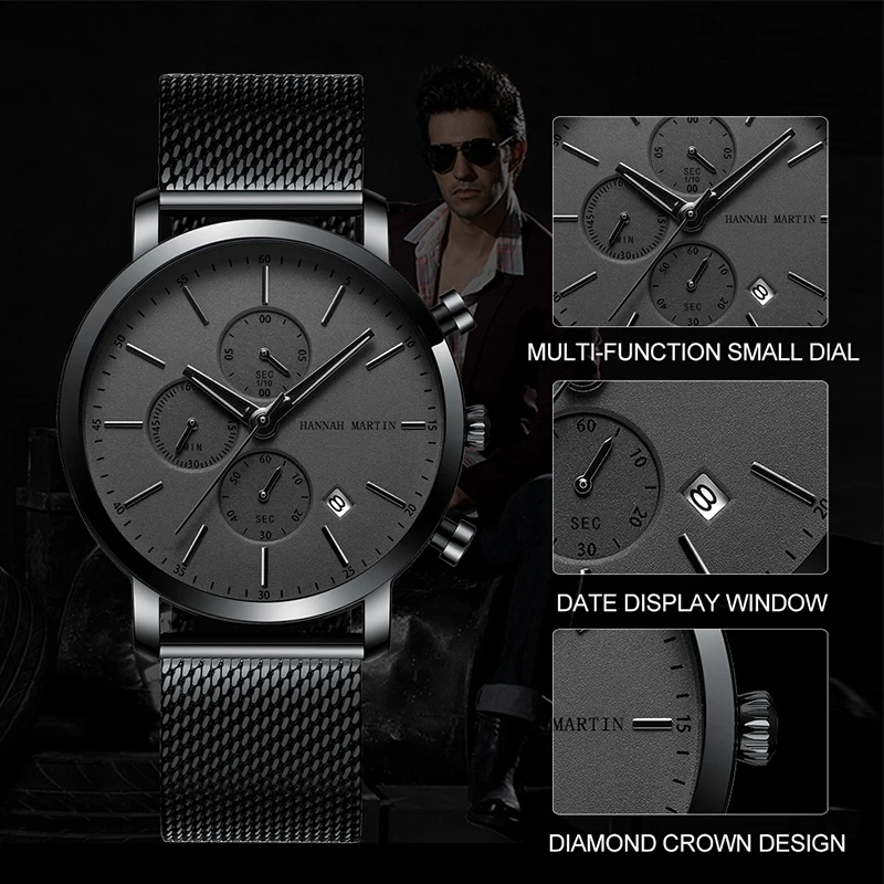 Men Watches Top Brand Fashion Multifunction Small Dial Stainless Steel Mesh Business Waterproof Wrist Watches Relogio Masculino