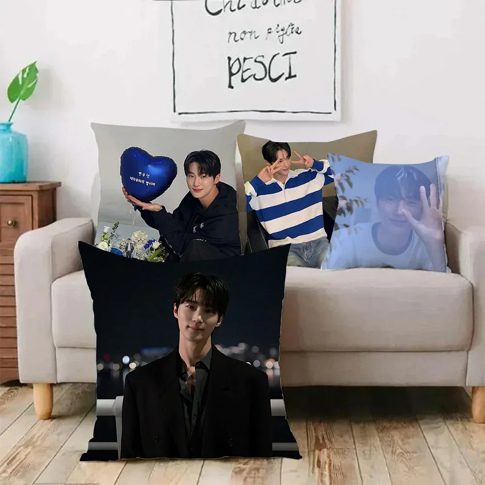 Byeon Woo-seok Korea Pillow Covers Cartoon Sofa Decorative Home Single-sided Printing Short Plush Cute Cushion Cove