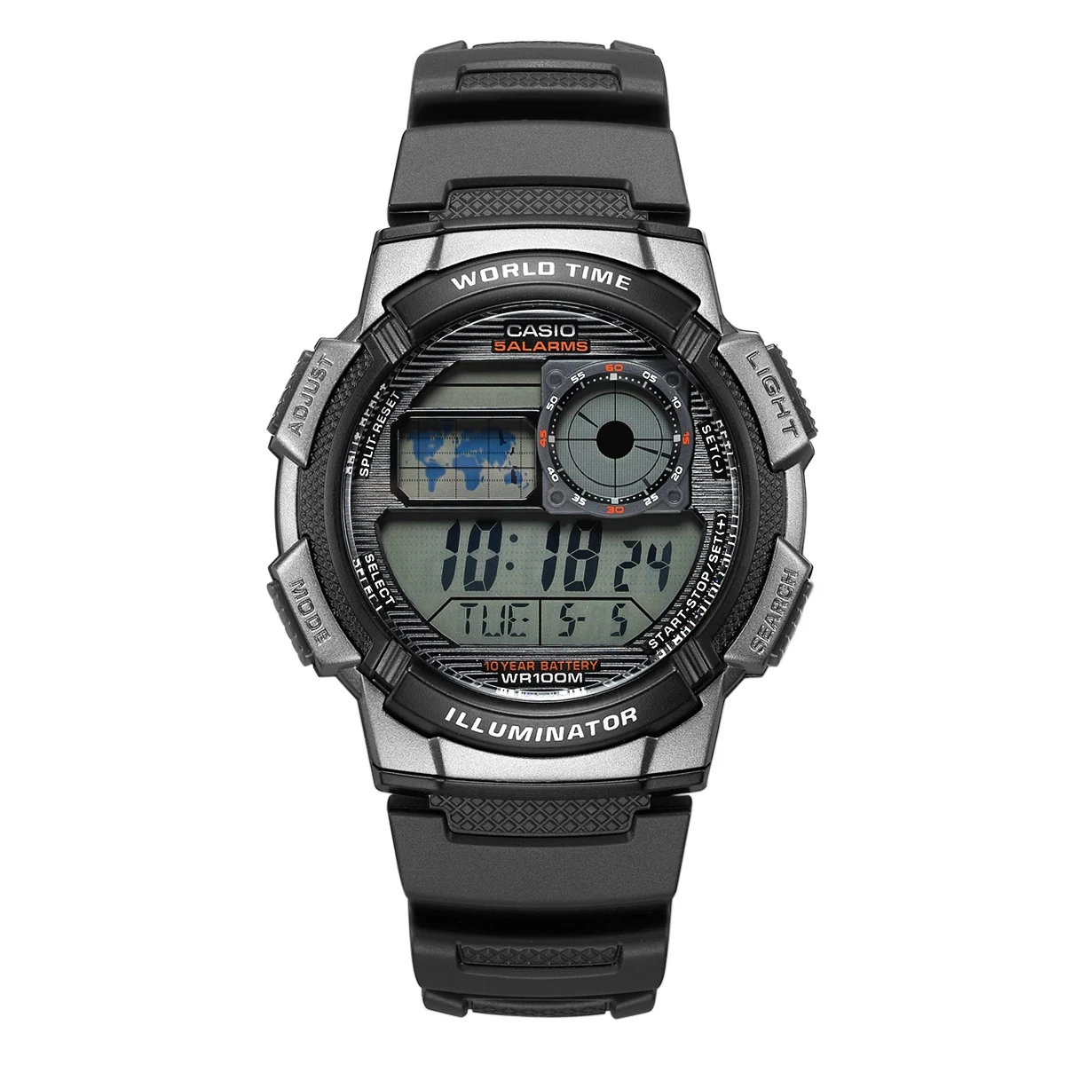 Casio AE‑1000W Series | Men’s Digital Watch | 100M Water Resistant | 10‑Year Battery | World Time | LED Light