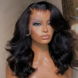 200 Density Curly Bob 13x6 HD Transparent Body Wave Lace Frontal Wig Pelucas De Cabello Humano 13x4 Lace Front Wig For Women