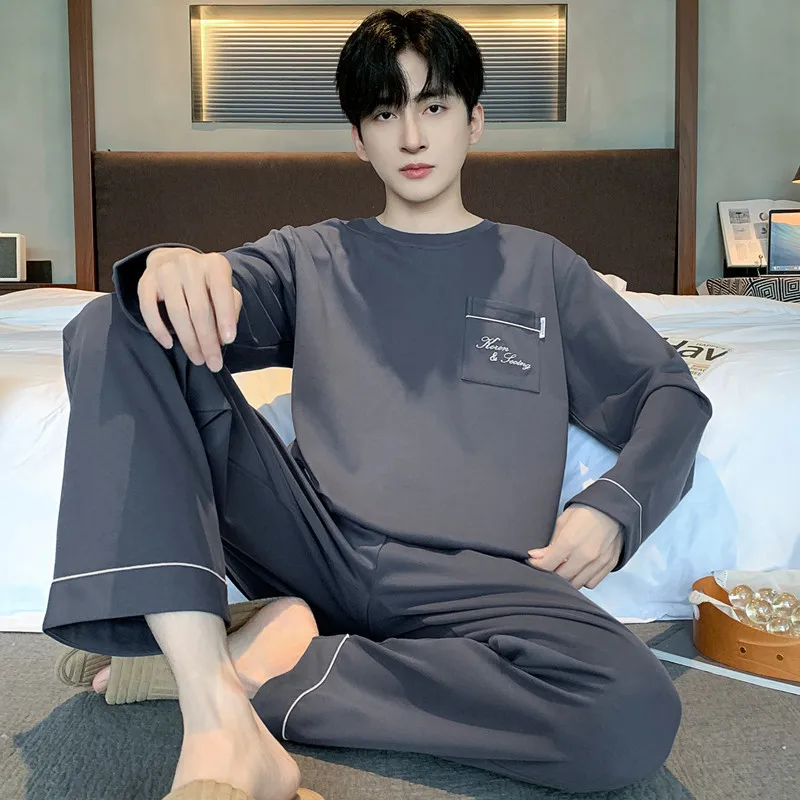 

Sleepwear Winter Spring Autumn Men's Pajamas Cotton Long-sleeved Loose Large-size Youth Casual Loungewear Suit Outerwear