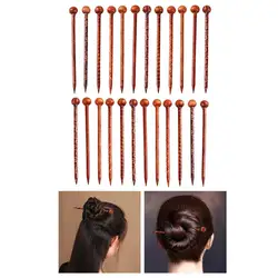 24Sets Retro Style Hair Sticks Printed Wood Hairpin Chopsticks Wooden Hairpin Needle Headwear Jewelry Accessories