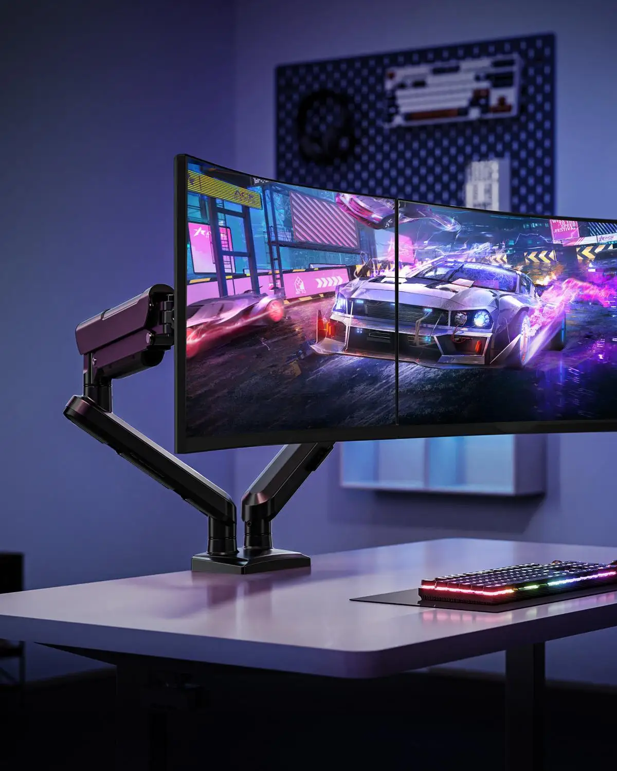 Ergonomic Single Dual Monitor Arm Desk Mount for 13-32 Inch PC Screens Height Adjustable Full Motion Monitor Stand Space Saving Computer Bracket for Gaming Setup Home Office Accessories