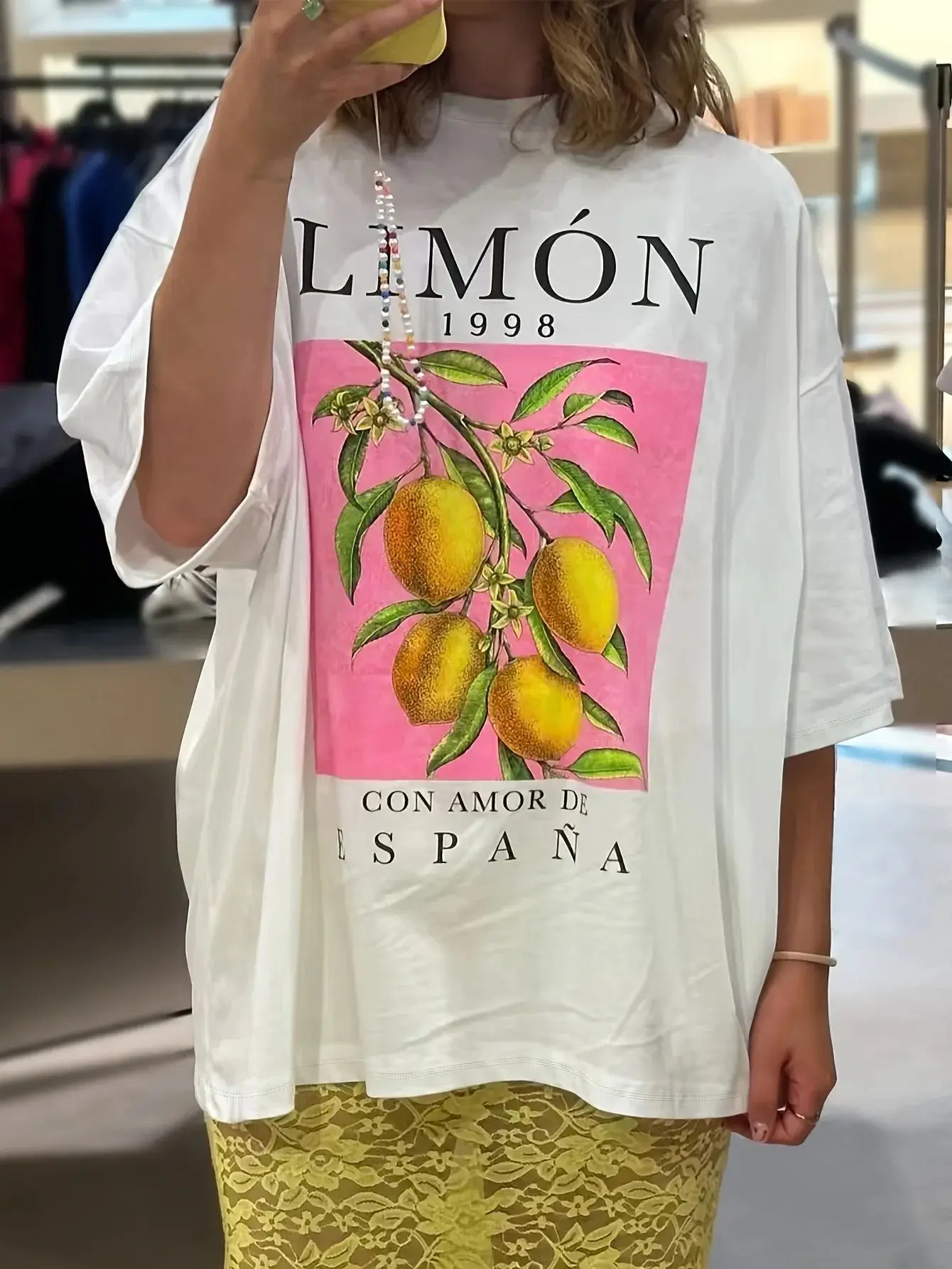 Women Y2k Graphic Tops Lemon Fruit Print T-Shirts Vintage Aesthetic Botanical Streetwear Shirt Cottagecore Oversized Clothes