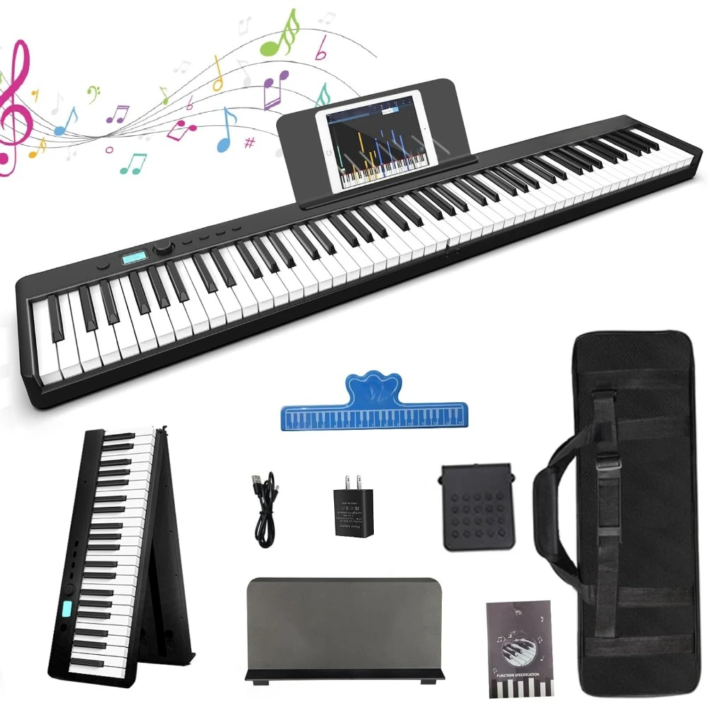 

Folding Piano Keyboard, 88 Key Semi Weighted Keyboards Electric Piano, Full Size Keyboard Portable Digital Piano with Sustain