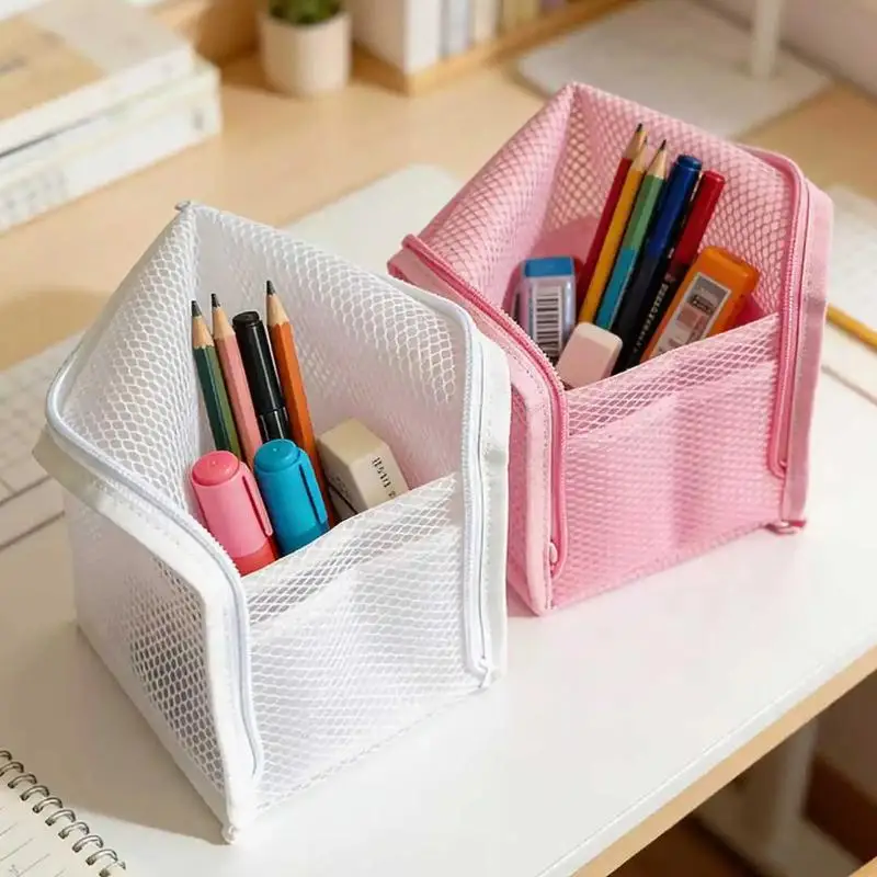 Large Capacity PVC Cosmetic Bag Waterproof Space Saving Toothbrush Toiletry Pouch Stand Up Zipper Closure Portable Beauty Case